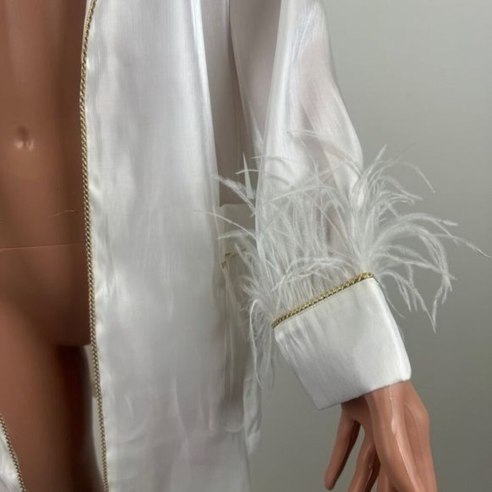 La’ Ros Gold Thread Feather Accent Sleeves Sleep Bath Robe Dressing Gown Small - Picture 14 of 14